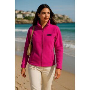 Columbia Fleece Jacket Zip Granola Bright Pink Cozy Soft Outsoor Hiking Sporty M